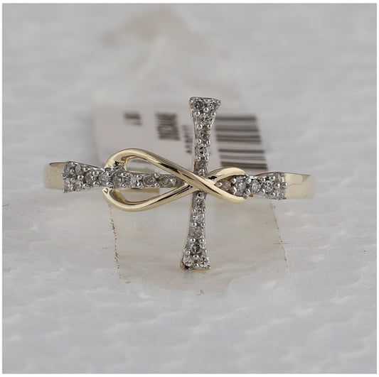 10K Yellow Gold Womens Round Diamond Cross Infinity Band Ring 1/10 Cttw, Womens Size: 5-10