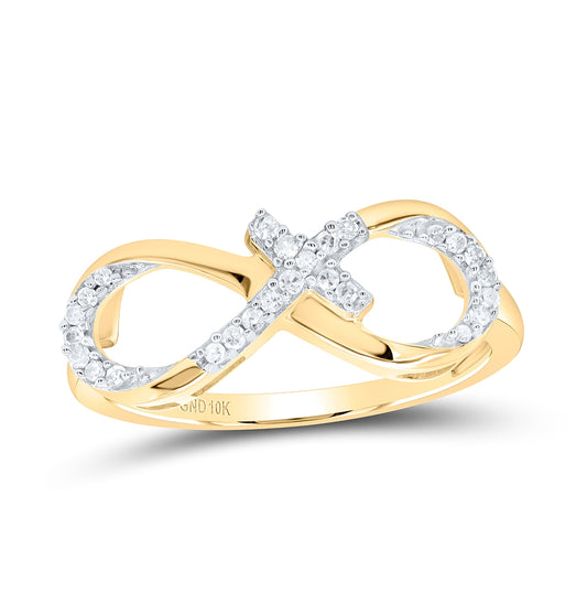 10K Yellow Gold Womens Round Diamond Infinity Cross Band Ring 1/10 Cttw, Womens Size: 5-10