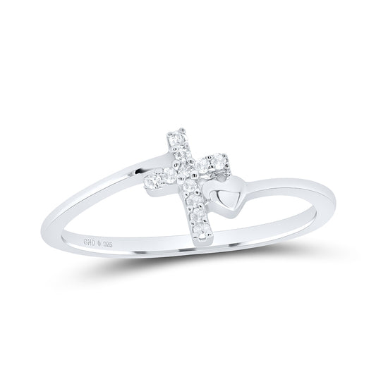 Sterling Silver Womens Round Diamond Delicate Slender Cross Religious Ring 1/20 Cttw, Womens Size: 5-10
