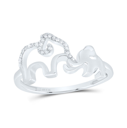 Sterling Silver Womens Round Diamond Double Elephant Animal Band Ring 1/20 Cttw, Womens Size: 5-10