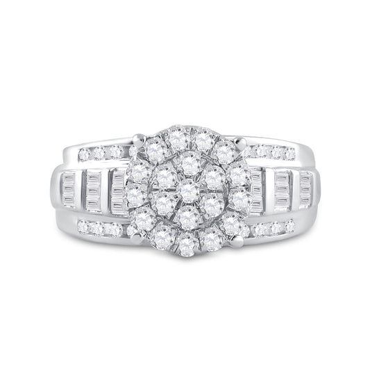 10K White Gold Round Diamond Cluster Bridal Wedding Engagement Ring 7/8 Cttw, Womens Size: 5-10
