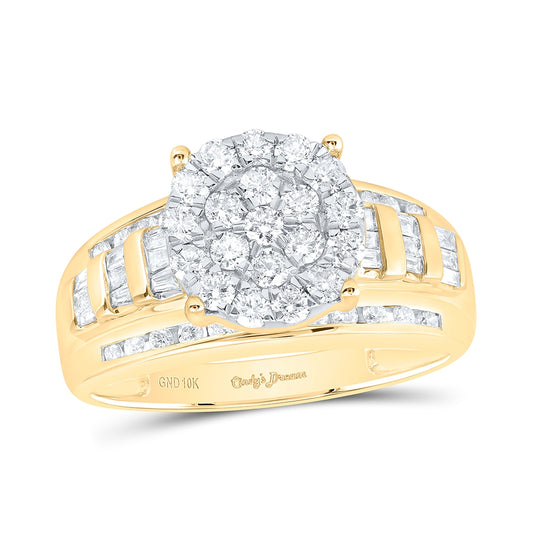 10K Yellow Gold Round Diamond Cluster Bridal Wedding Engagement Ring 7/8 Cttw, Womens Size: 5-10