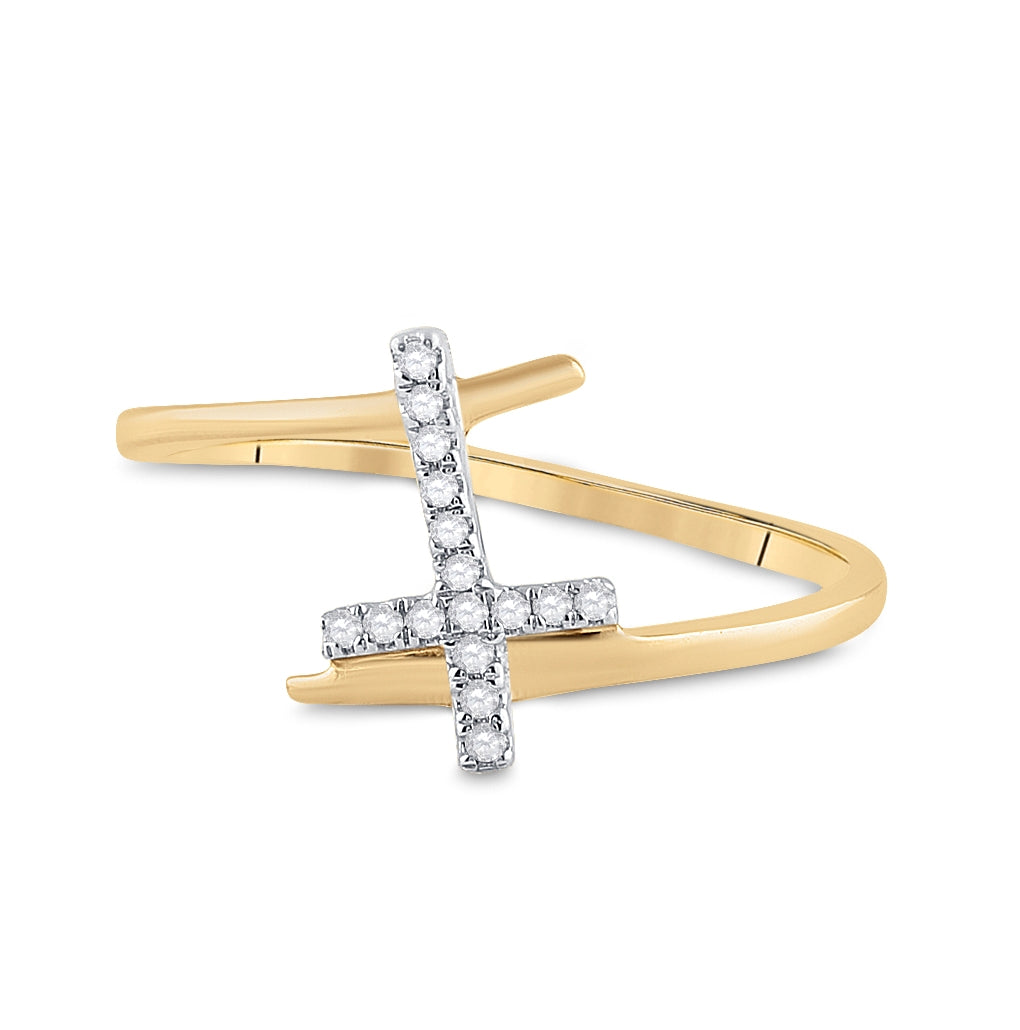 10K Yellow Gold Womens Round Diamond Cross Ring 1/12 Cttw, Womens Size: 5-10