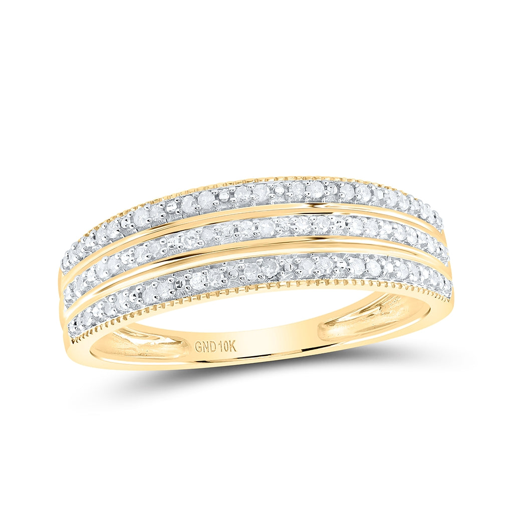 10K Yellow Gold Womens Round Diamond Striped Band Ring 1/6 Cttw, Womens Size: 5-10