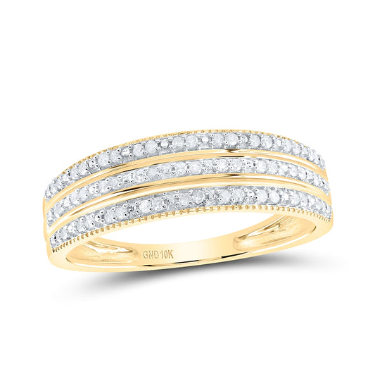 10K Yellow Gold Womens Round Diamond Striped Band Ring 1/6 Cttw, Womens Size: 5-10