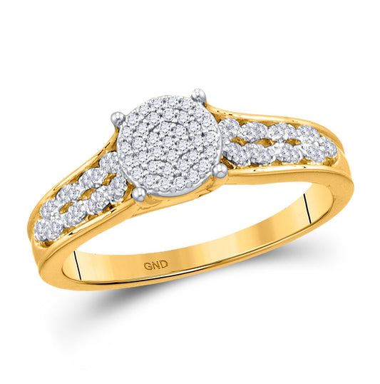 10K Yellow Gold Round Diamond Cluster Bridal Wedding Engagement Ring 1/5 Cttw, Womens Size: 5-10