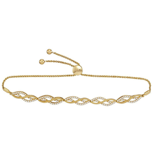 10K Yellow Gold Womens Round Diamond Bolo Bracelet 1/2 Cttw, Length: 3.67 In, Width: 0.25 In