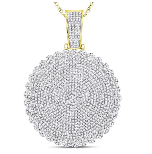 10K Yellow Gold Mens Round Diamond Circle Cluster Charm Pendant 2-3/4 Cttw