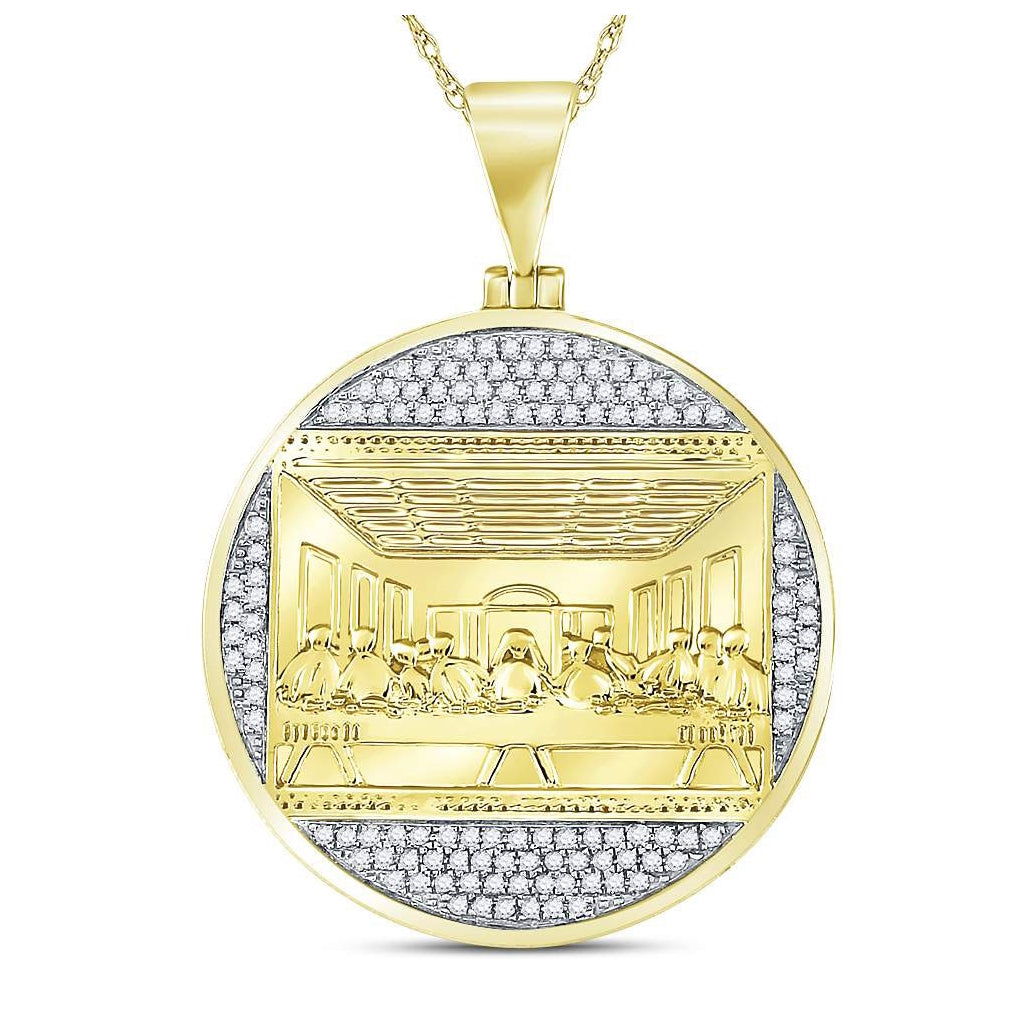 10K Yellow Gold Mens Round Diamond Last Supper Religious Charm Pendant 1/2 Cttw, Length: 1.59 In, Width: 1.15 In