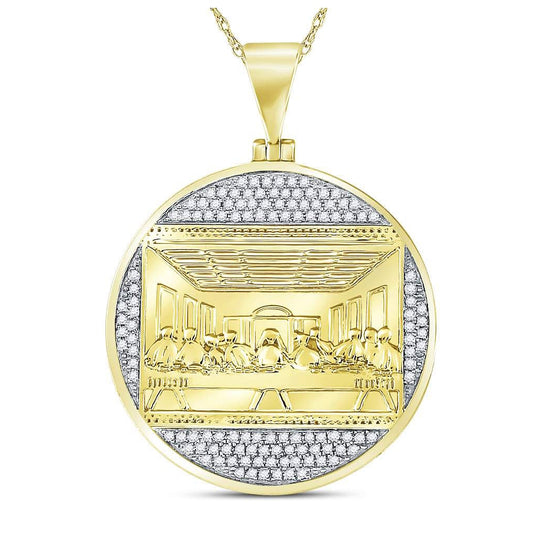 10K Yellow Gold Mens Round Diamond Last Supper Religious Charm Pendant 1/2 Cttw, Length: 1.59 In, Width: 1.15 In
