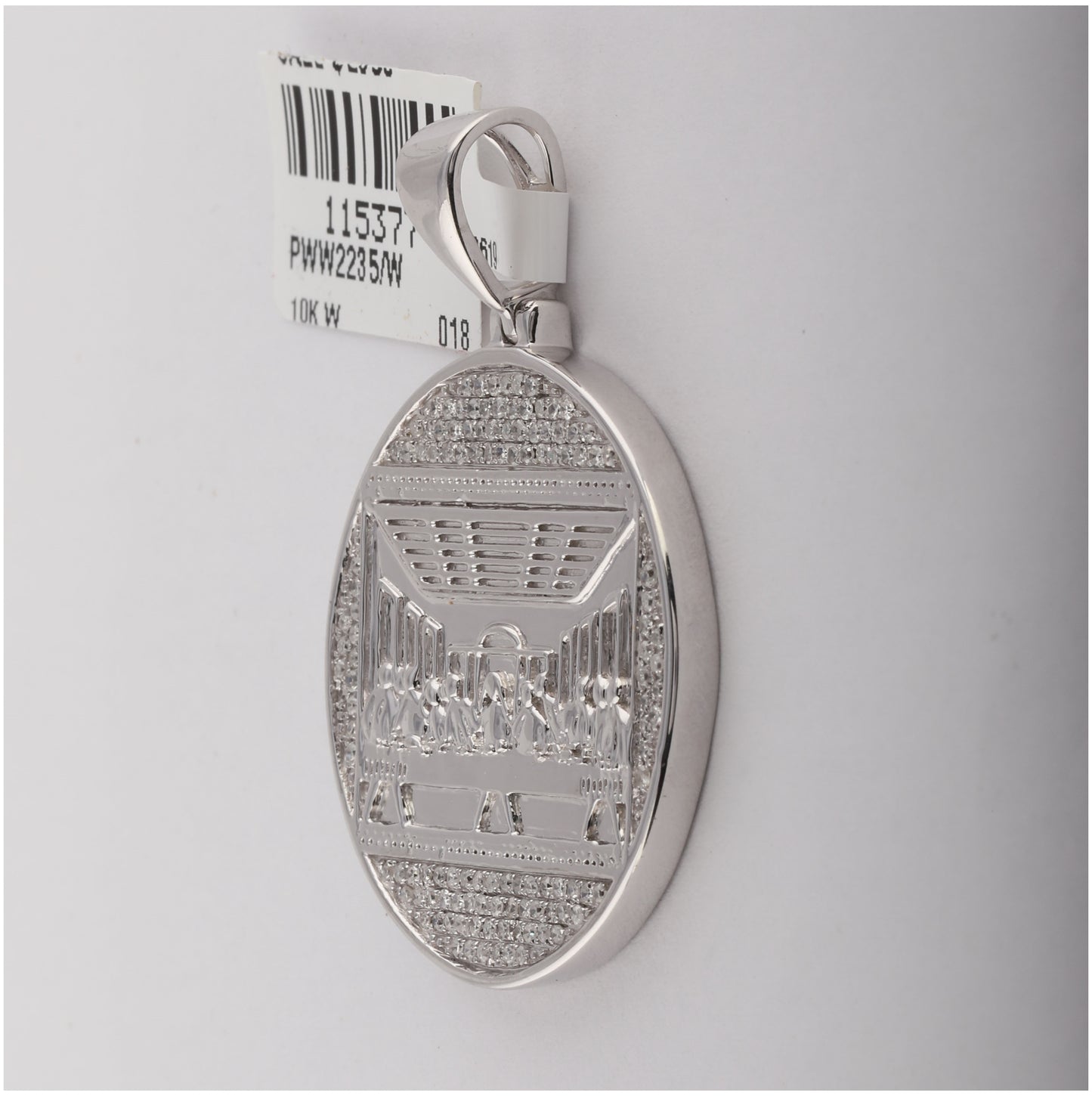 10K White Gold Mens Round Diamond Last Supper Circle Charm Pendant 1/2 Cttw, Length: 1.59 In, Width: 1.15 In