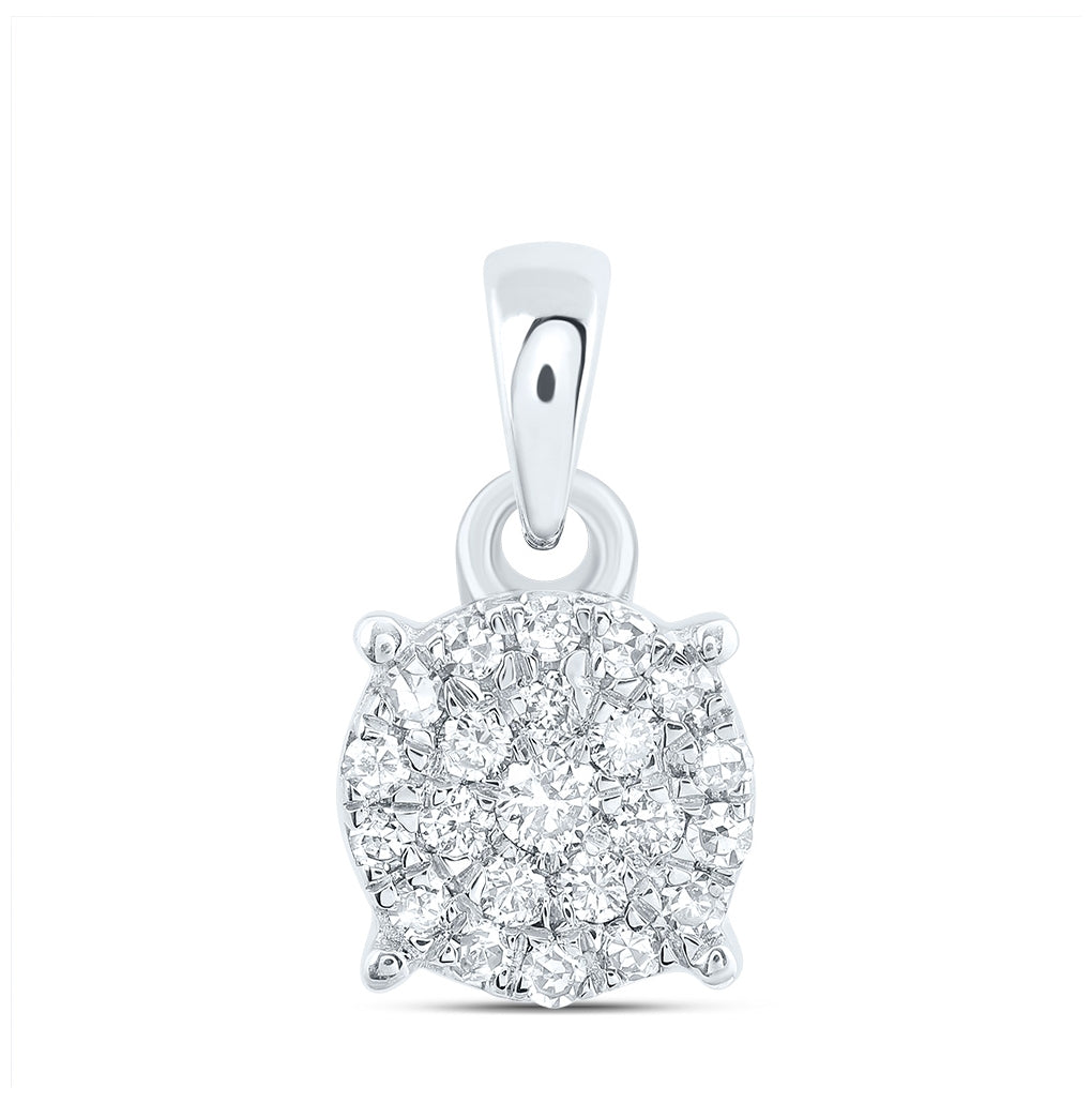 10K White Or Yellow Gold Womens Round Diamond Circle Cluster Pendant
