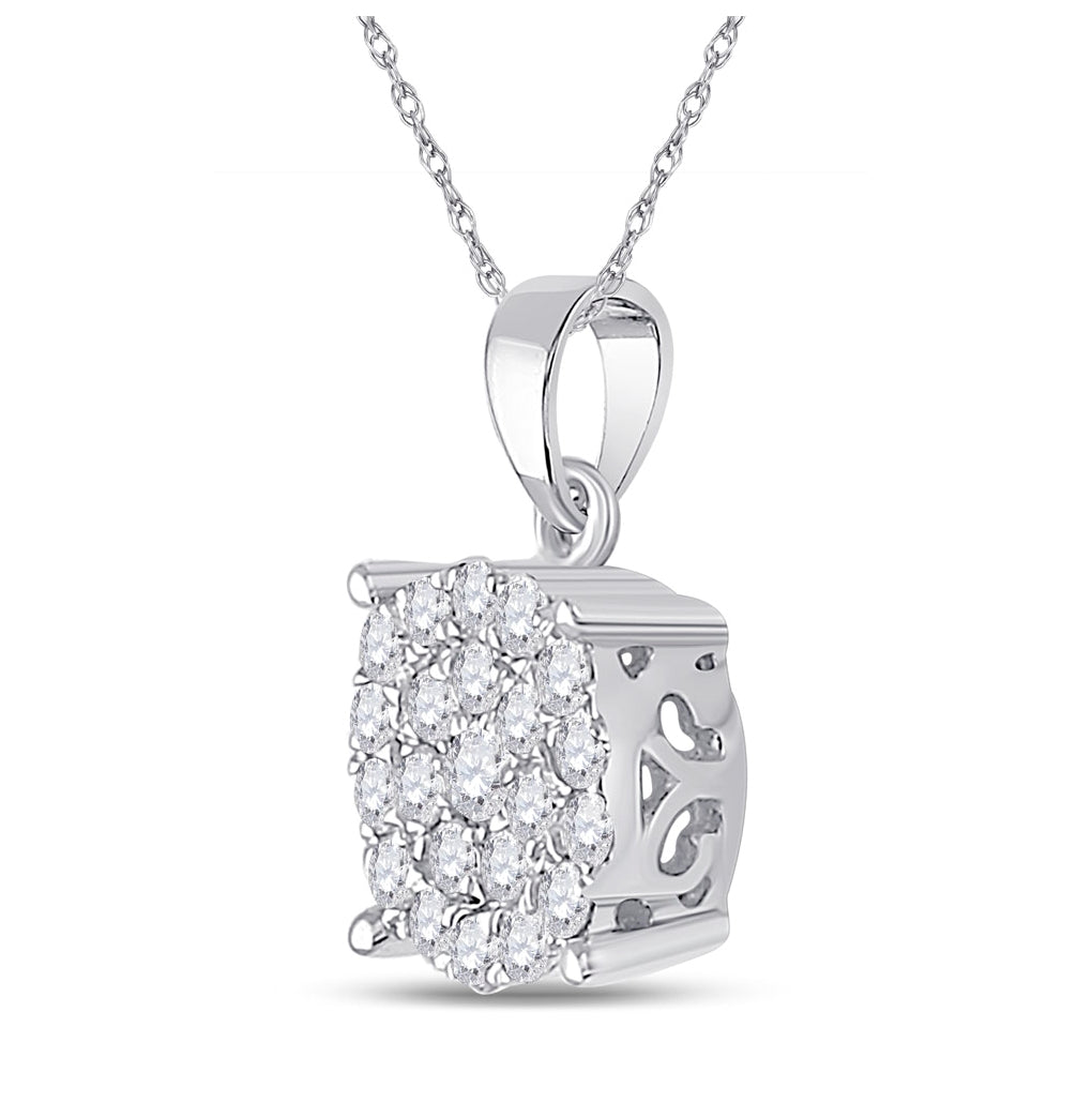 10K Yellow Or White Gold Womens Round Diamond Cluster Pendant 1/2 Cttw, Length: 0.71 In, Width: 0.45 In