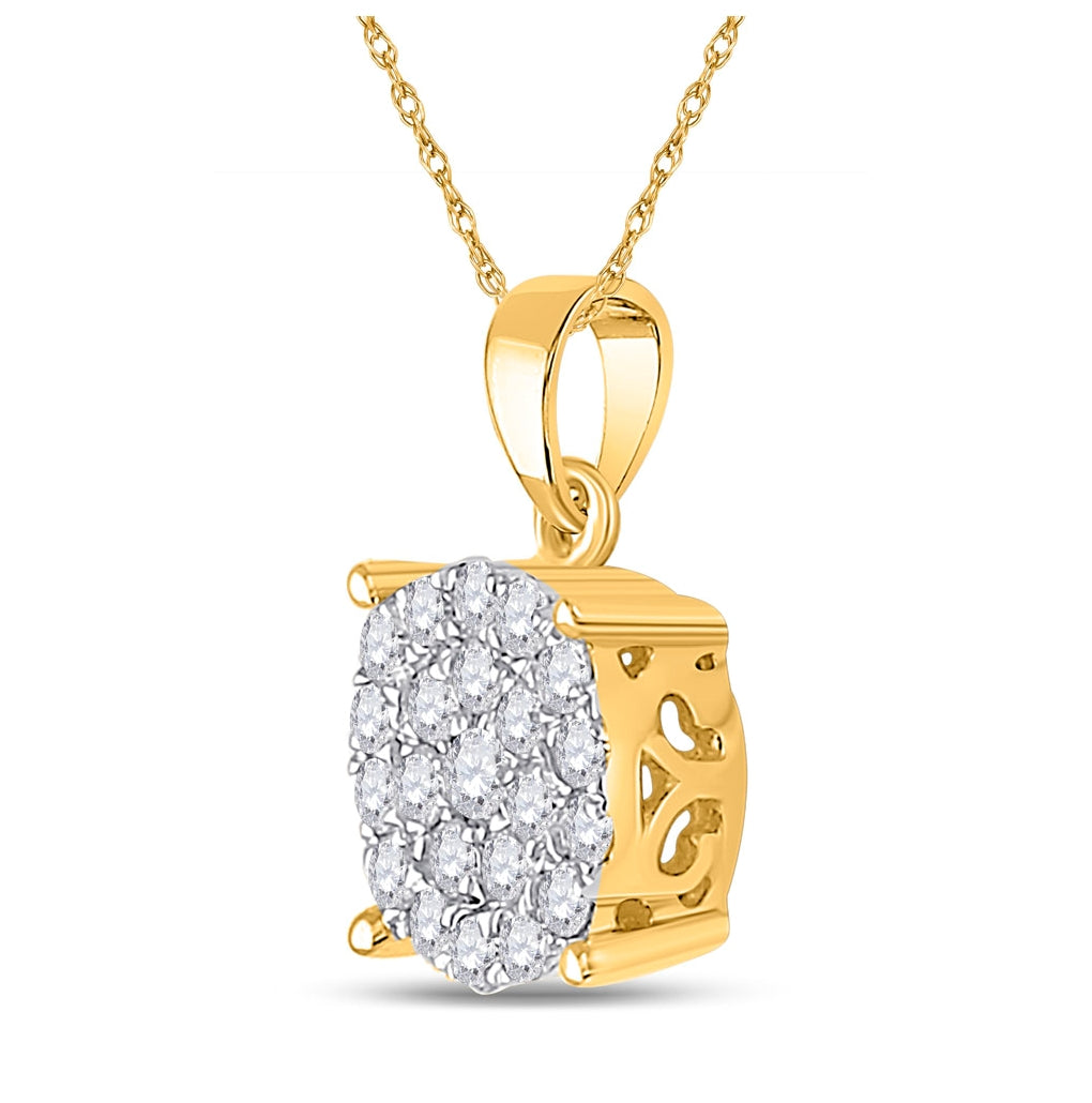 10K Yellow Or White Gold Womens Round Diamond Cluster Pendant 1/2 Cttw, Length: 0.71 In, Width: 0.45 In