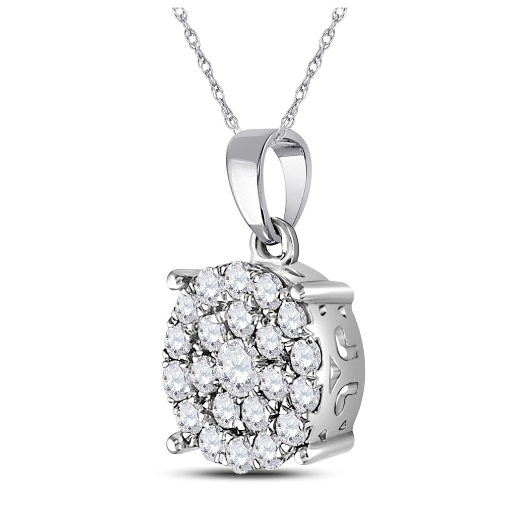 10K Yellow Or White Gold Womens Round Diamond Cluster Pendant 1 Cttw, Length: 0.78 In, Width: 0.44 In