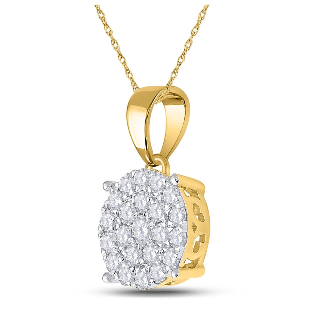 10K Yellow Gold Womens Round Diamond Cluster Pendant
