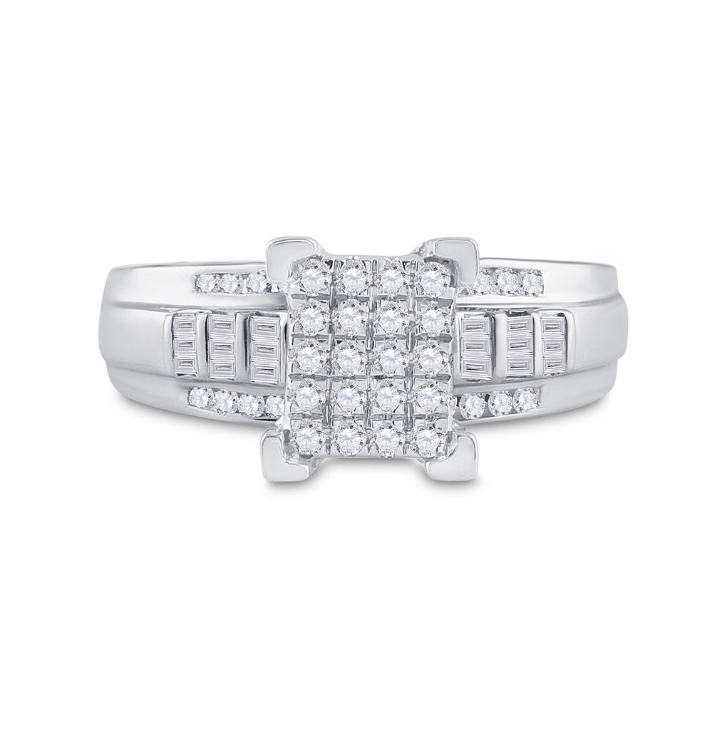 10K White Gold Round Dia. Cluster Wedding Engagement Ring 1/2ctw, Women's Sz: 5-10