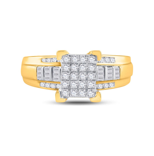 10K Yellow Gold Round Dia. Cluster Wedding Engagement Ring 1/2ctw, Women's Sz: 5-10