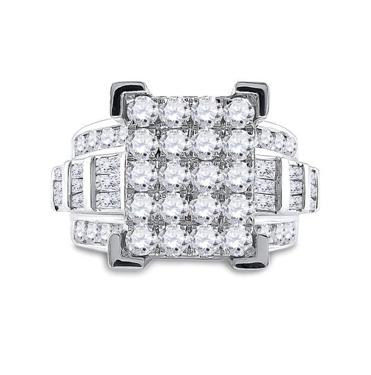 10K White Gold Round Diamond Cluster Bridal Wedding Engagement Ring 3ctw, Womens Size: 5-10