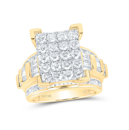 10K Yellow Gold Round Diamond Wedding Engagement Cluster Ring 3ctw, Women's Size: 5-10
