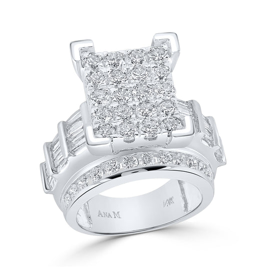 14K White Gold Round Diamond Cluster Bridal Wedding Engagement Ring 4 Cttw, Womens Size: 5-10