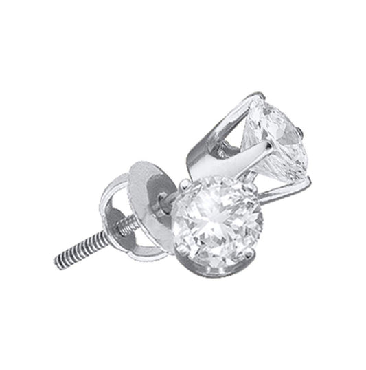 14kt White Gold Unisex Round Diamond Solitaire Stud Earrings 3/8ctw