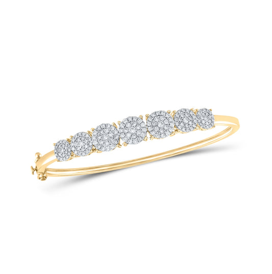 10K Yellow Gold Womens Round Diamond Bangle Bracelet 1-1/3 Cttw
