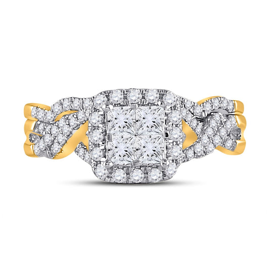 10K Yellow Gold Princess Diamond Halo Bridal Wedding Ring Band Set 1 Cttw, Womens Size: 5-10