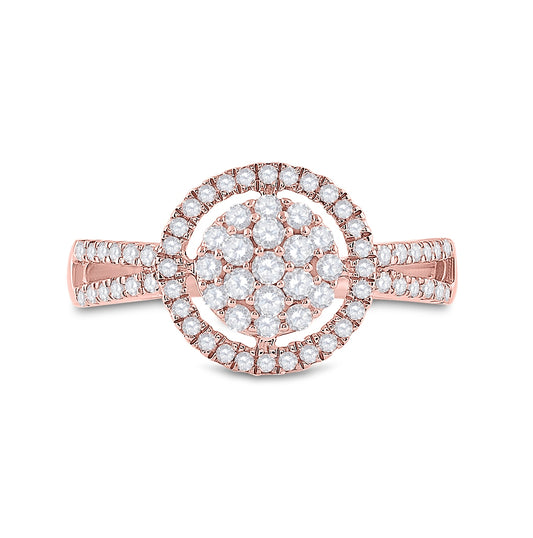 10K Rose Gold Womens Round Diamond Circle Cluster Ring 1/2 Cttw, Womens Size: 5-10