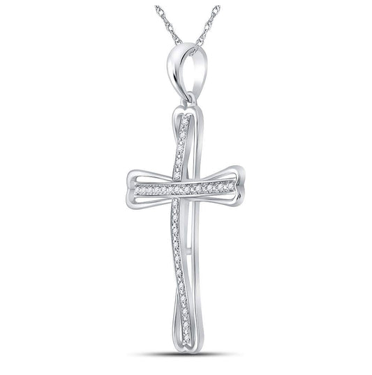 Sterling Silver Womens Round Diamond Cross Pendant 1/10ctw