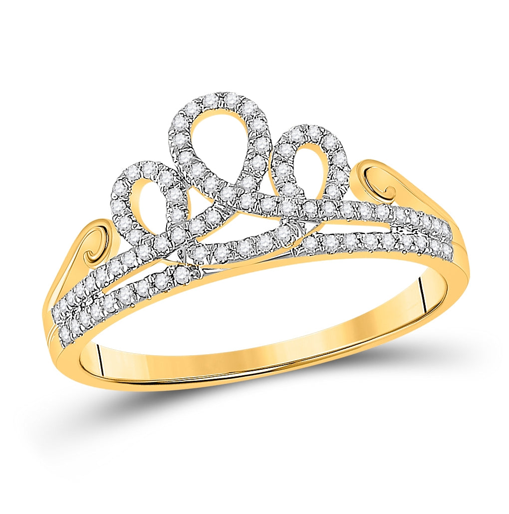 10K Yellow Gold Womens Round Diamond Crown Tiara Fashion Ring 1/5 Cttw, Womens Size: 5-10