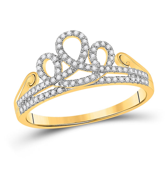 10K Yellow Gold Womens Round Diamond Crown Tiara Fashion Ring 1/5 Cttw, Womens Size: 5-10