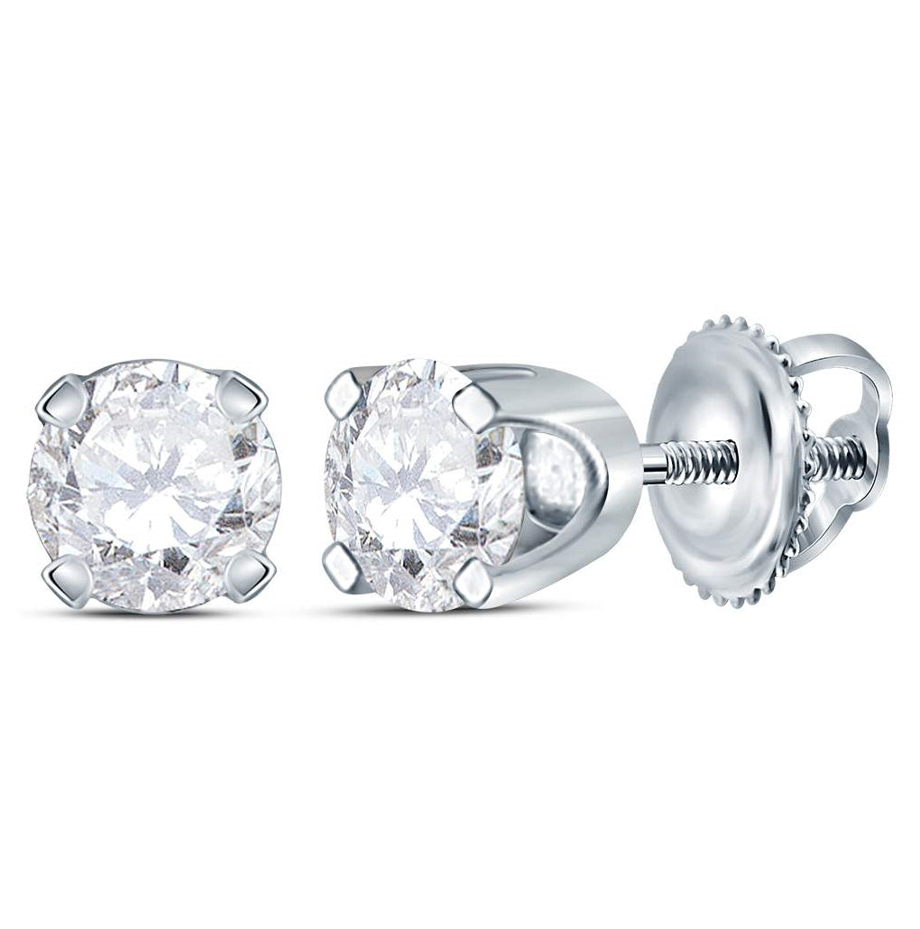 14K White Gold Womens Round Diamond Solitaire Earrings 1/2 Cttw