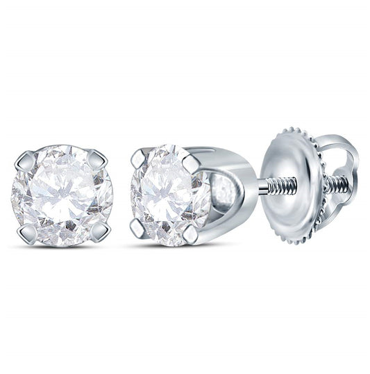 14K White Gold Womens Round Diamond Solitaire Earrings 1/2 Cttw