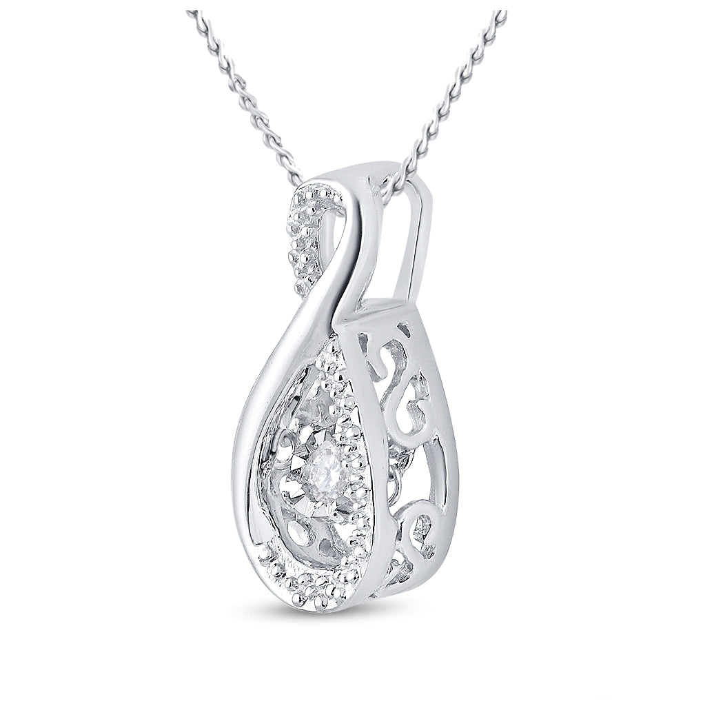 10K White Gold Womens Round Diamond Moving Twinkle Teardrop Pendant 1/20 Cttw