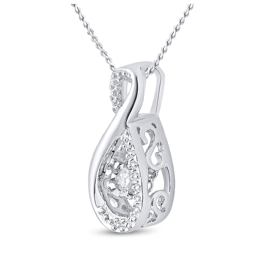 10K White Gold Womens Round Diamond Moving Twinkle Teardrop Pendant 1/20 Cttw