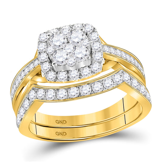 14K Yellow Gold Round Diamond Cluster Bridal Wedding Ring Band Set 1 Cttw, Womens Size: 5-10