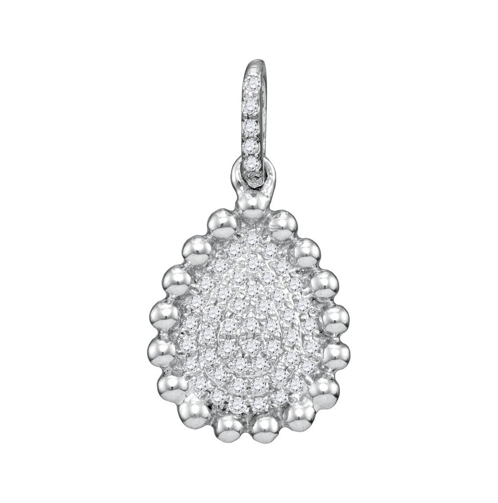 10kt White Gold Womens Round Diamond Cluster Teardrop Pendant 1/12 Cttw
