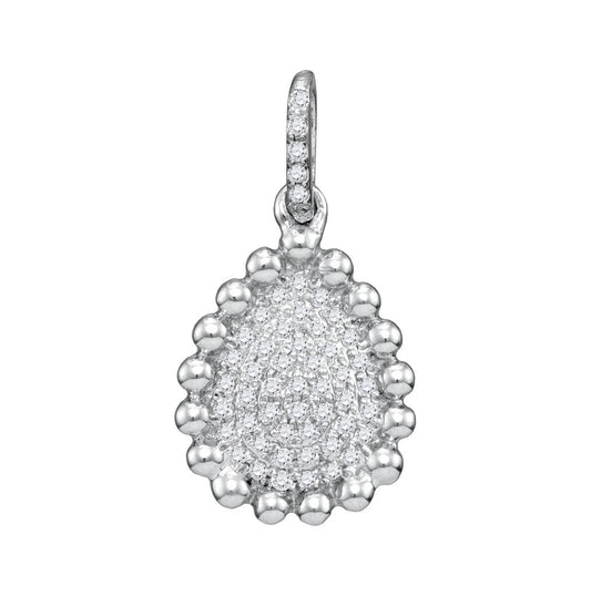 10kt White Gold Womens Round Diamond Cluster Teardrop Pendant 1/12 Cttw