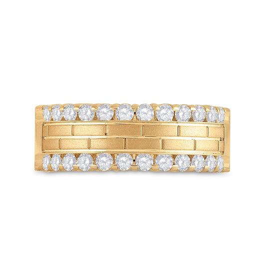 10K Yellow Gold Mens Round Diamond Wedding Brick Band Ring 1 Cttw, Mens Size: 7-13