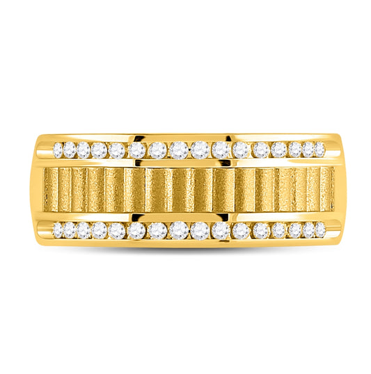 14K Yellow Gold Mens Round Diamond Double Row Matte Textured Wedding Band Ring 1/3 Cttw, Mens Size: 7-13