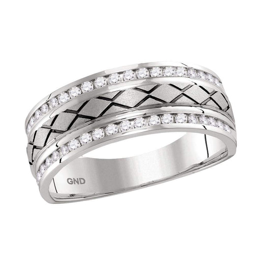 14kt White Gold Mens Round Channel-set Diamond Wedding Band Ring 1/2 Cttw