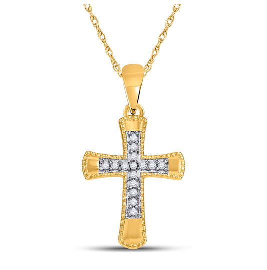 10kt Yellow Gold Womens Round Diamond Small Flared Cross Pendant 1/10 Cttw