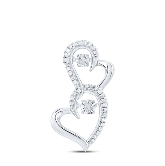 Sterling Silver Womens Round Diamond Moving Twinkle Heart Pendant 1/8ctw, Width: 0.46 In