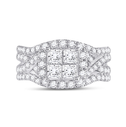 14K White Gold Princess Diamond Cluster Bridal Wedding Engagement Ring 2ctw, Womens Size: 5-10