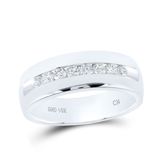 14K White Gold Men's Round Dia. Wedding Single Row Band Ring 1/2ctw, Men's Size: 7-13