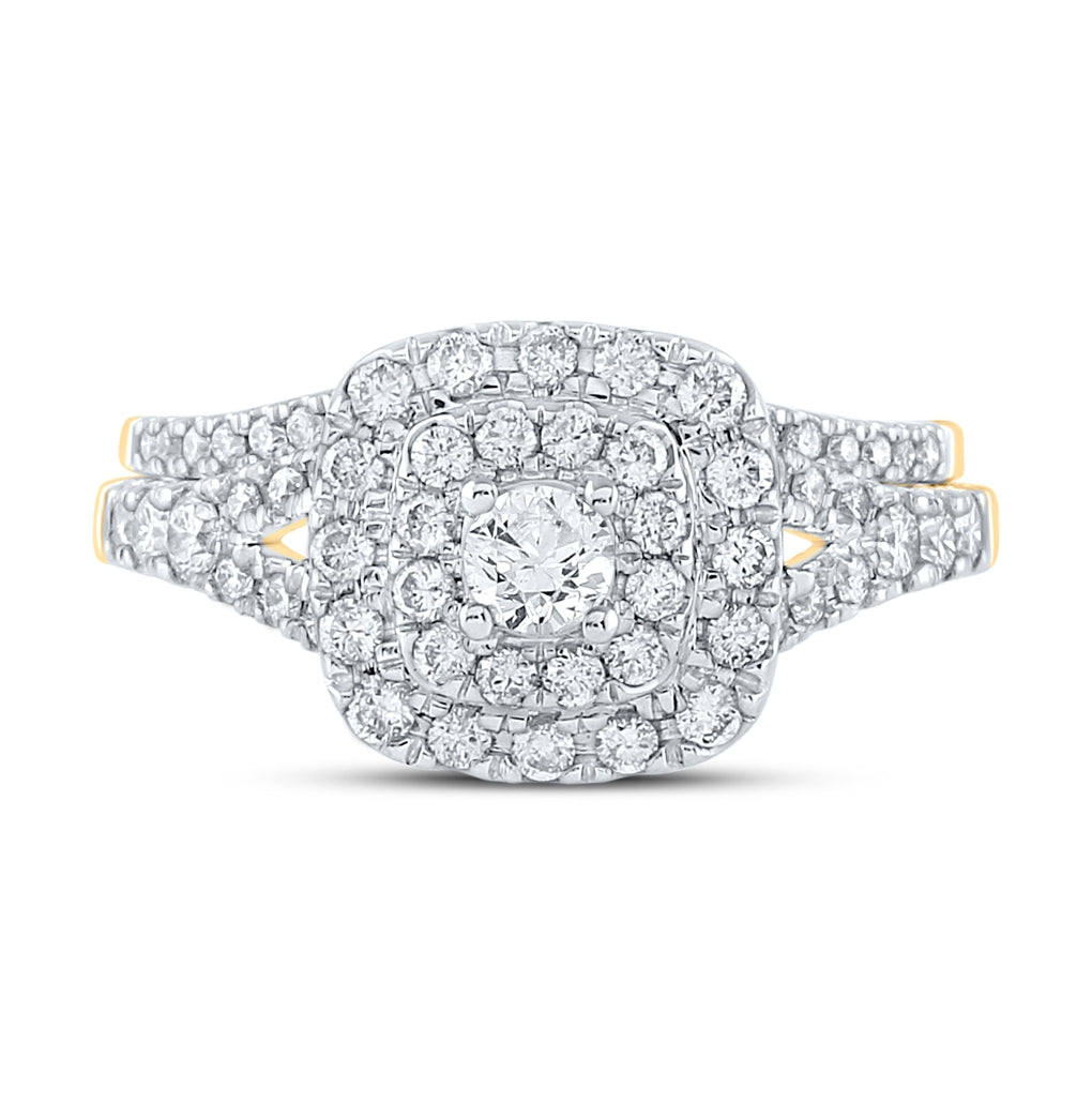 14K Yellow Gold Round Diamond Halo Bridal Wedding Ring Band Set 1ctw, Womens Size: 5-10