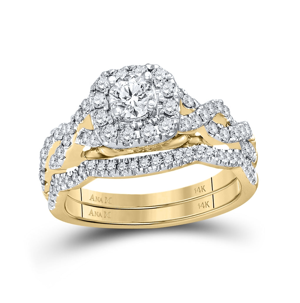 14kt Yellow Gold Womens Round Diamond Bridal Wedding Engagement Ring Band Set 1.00 Cttw (certified)