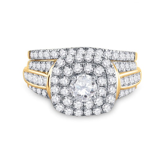 14K Yellow Gold Round Dia. Bridal Wedding Ring Band Set 2ctw, Women's Size: 5-10