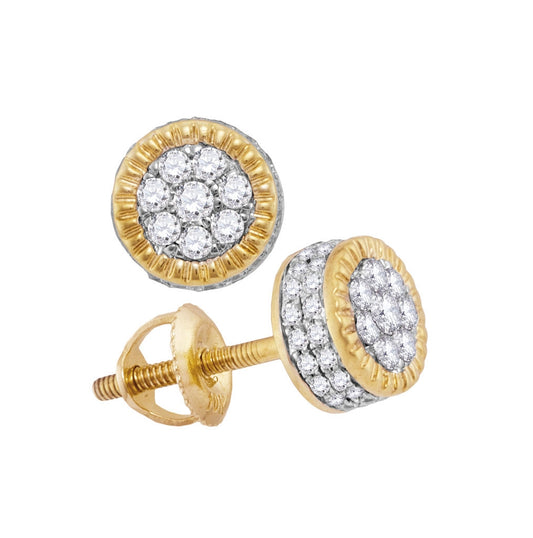 10K Yellow Gold Round Diamond Fluted Flower Cluster Stud Earrings 3/4 Cttw